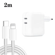 35W PD3.0 USB-C / Type-C Dual Port Charger with 2m Type-C to 8 Pin Data Cable, EU Plug