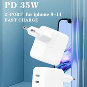 35W PD3.0 USB-C / Type-C Dual Port Charger with 1m Type-C to 8 Pin Data Cable, EU Plug