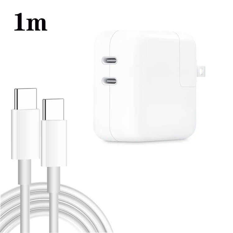 35W PD3.0 USB-C / Type-C Dual Port Charger with 1m Type-C to Type-C Data Cable, US Plug