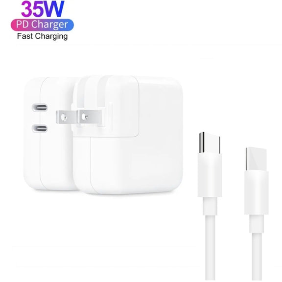 35W PD3.0 USB-C / Type-C Dual Port Charger with 1m Type-C to Type-C Data Cable, US Plug
