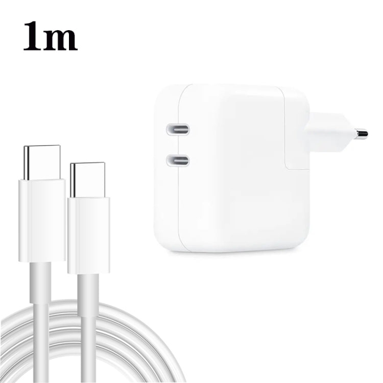 35W PD3.0 USB-C / Type-C Dual Port Charger with 1m Type-C to Type-C Data Cable, EU Plug