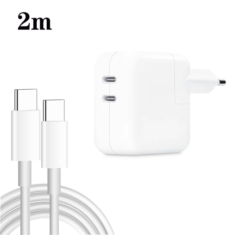 35W PD3.0 USB-C / Type-C Dual Port Charger with 2m Type-C to Type-C Data Cable, EU Plug
