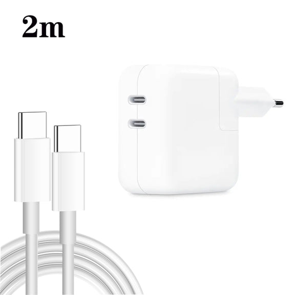 35W PD3.0 USB-C / Type-C Dual Port Charger with 2m Type-C to Type-C Data Cable, EU Plug