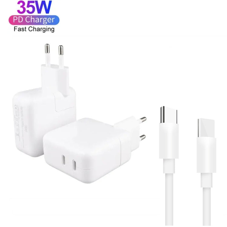 35W PD3.0 USB-C / Type-C Dual Port Charger with 2m Type-C to Type-C Data Cable, EU Plug