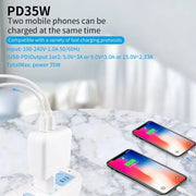 35W PD3.0 USB-C / Type-C Dual Port Charger with 2m Type-C to Type-C Data Cable, EU Plug