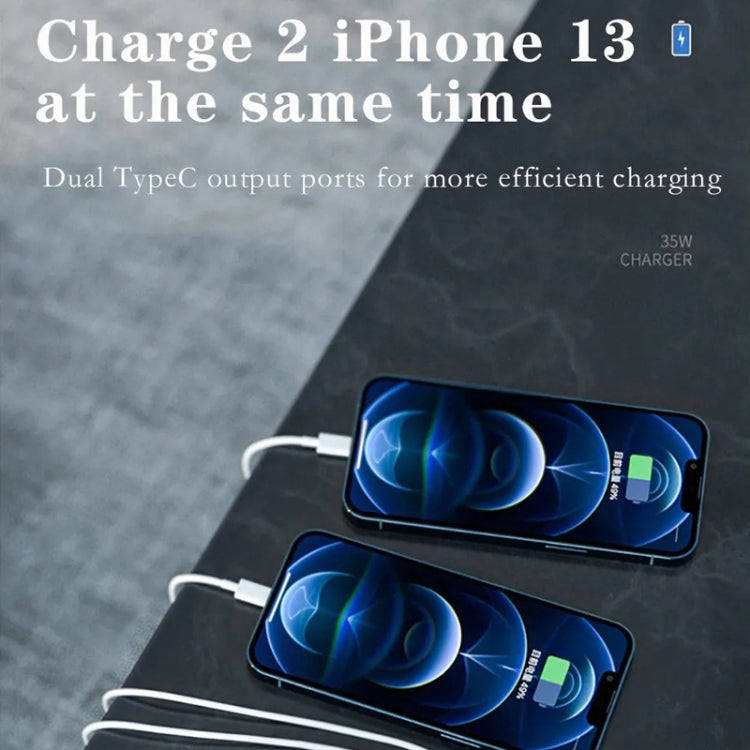 35W PD3.0 USB-C / Type-C Dual Port Charger with 1m Type-C to Type-C Data Cable, EU Plug