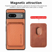 For Google Pixel 7 Carbon Fiber Leather Card Magsafe Phone Case(Brown)