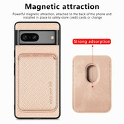 For Google Pixel 7 Carbon Fiber Leather Card Magsafe Phone Case(Khaki)