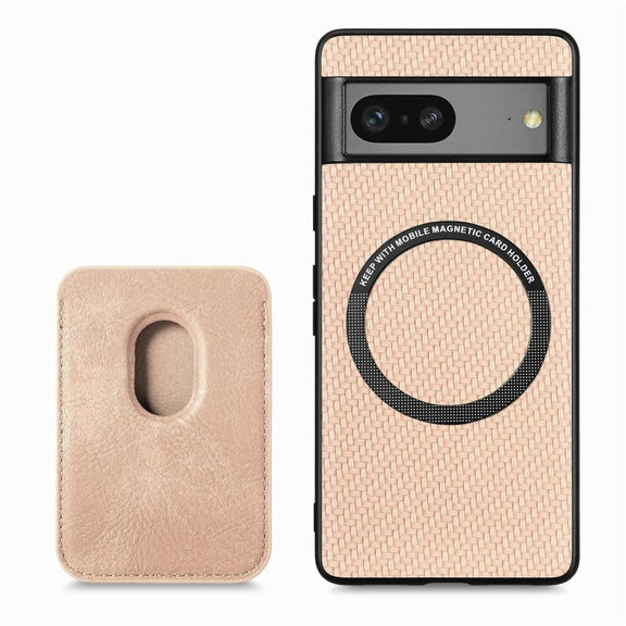 For Google Pixel 7 Carbon Fiber Leather Card Magsafe Phone Case(Khaki)