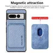 For Google Pixel 7 Pro Carbon Fiber Leather Card Magsafe Phone Case(Blue)