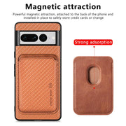For Google Pixel 7 Pro Carbon Fiber Leather Card Magsafe Phone Case(Brown)
