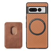 For Google Pixel 7 Pro Carbon Fiber Leather Card Magsafe Phone Case(Brown)