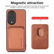 For Honor 80 Carbon Fiber Leather Card Magsafe Phone Case(Brown)