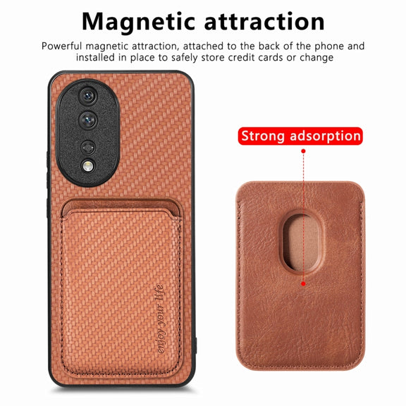 For Honor 80 Carbon Fiber Leather Card Magsafe Phone Case(Brown)