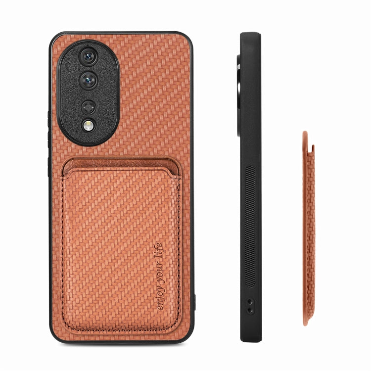 For Honor 80 Carbon Fiber Leather Card Magsafe Phone Case(Brown)
