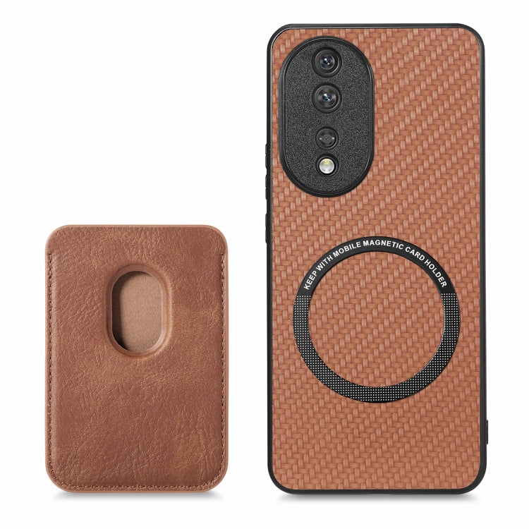 For Honor 80 Carbon Fiber Leather Card Magsafe Phone Case(Brown)