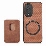 For Honor 80 Carbon Fiber Leather Card Magsafe Phone Case(Brown)