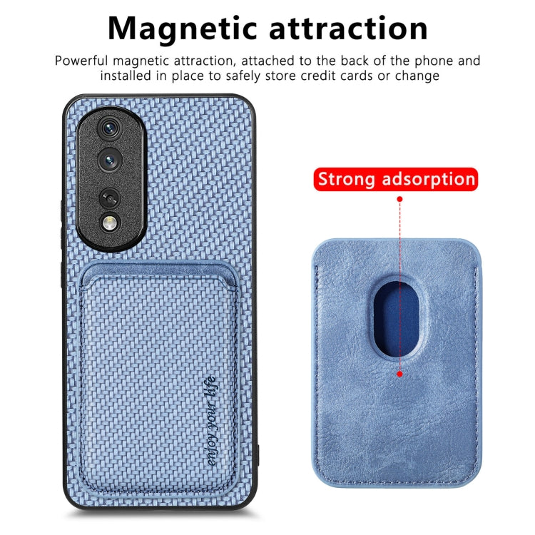 For Honor 80 Pro Carbon Fiber Leather Card Magsafe Phone Case(Blue)