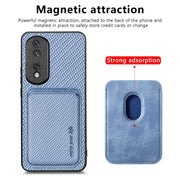 For Honor 80 Pro Carbon Fiber Leather Card Magsafe Phone Case(Blue)