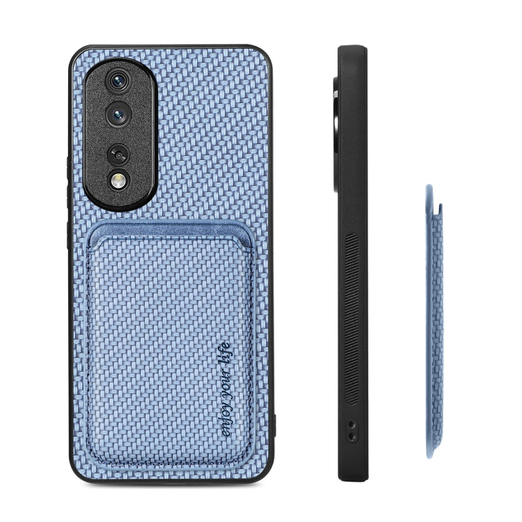 For Honor 80 Pro Carbon Fiber Leather Card Magsafe Phone Case(Blue)