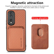 For Honor 80 Pro Carbon Fiber Leather Card Magsafe Phone Case(Brown)