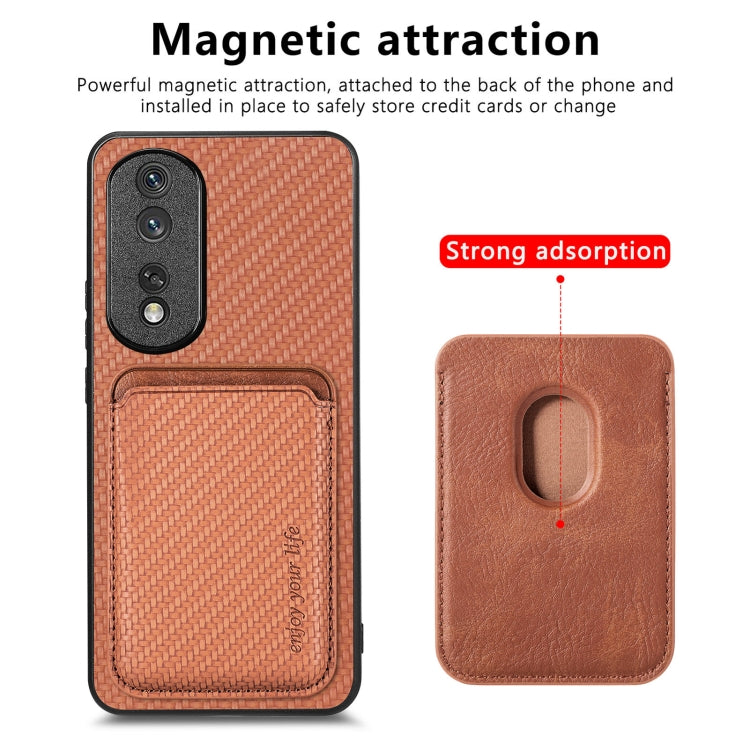 For Honor 80 Pro Carbon Fiber Leather Card Magsafe Phone Case(Brown)