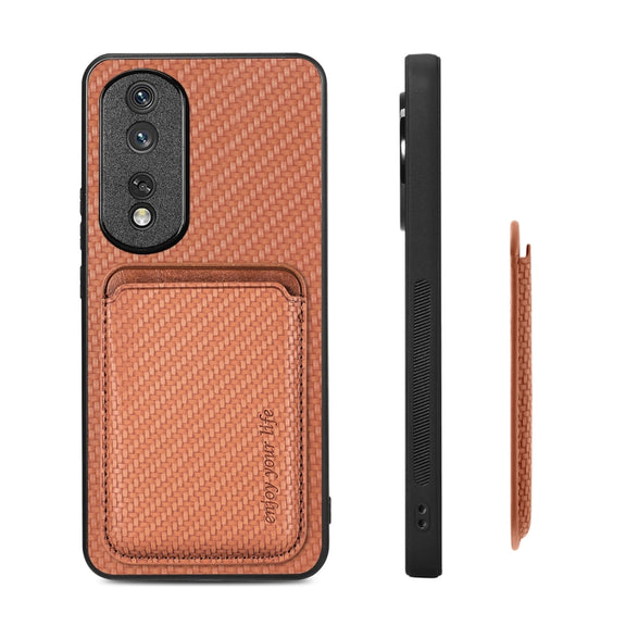 For Honor 80 Pro Carbon Fiber Leather Card Magsafe Phone Case(Brown)