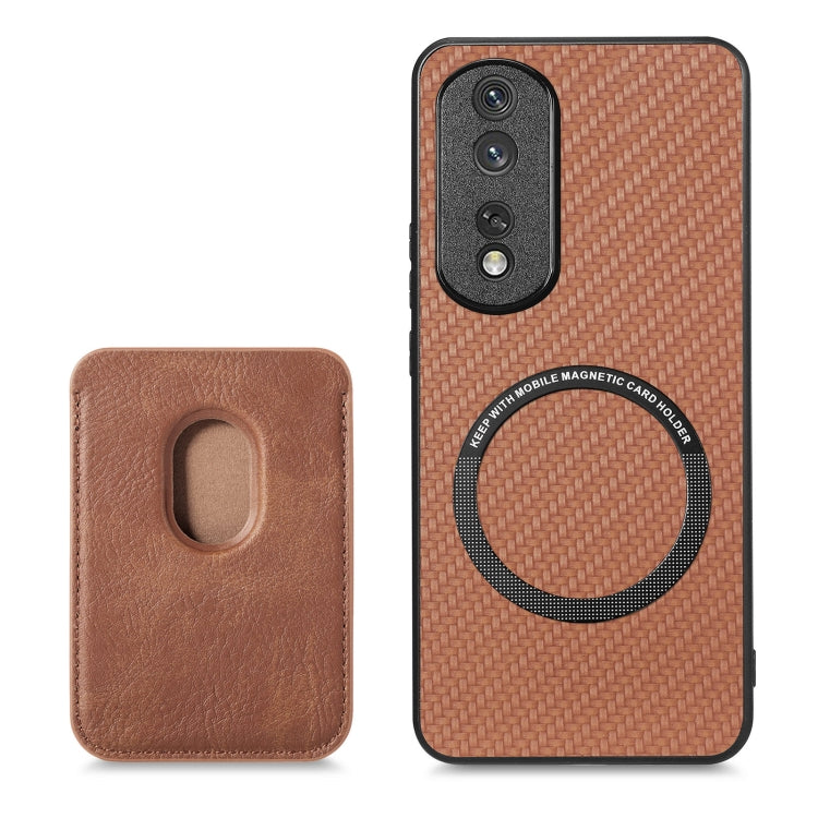 For Honor 80 Pro Carbon Fiber Leather Card Magsafe Phone Case(Brown)