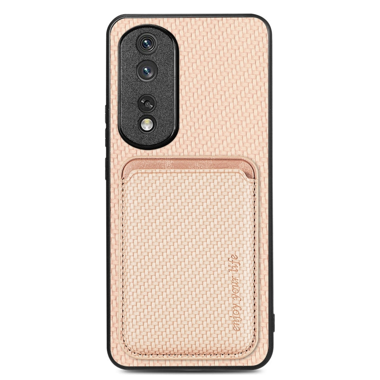 For Honor 80 Pro Carbon Fiber Leather Card Magsafe Phone Case(Khaki)