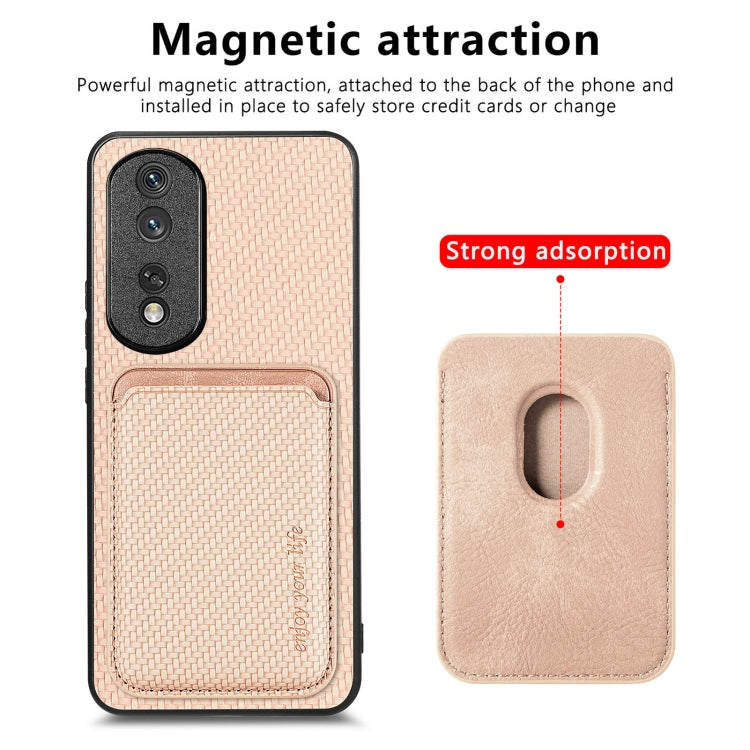 For Honor 80 Pro Carbon Fiber Leather Card Magsafe Phone Case(Khaki)