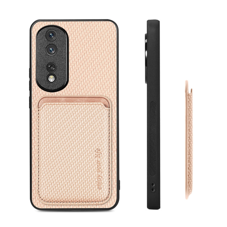 For Honor 80 Pro Carbon Fiber Leather Card Magsafe Phone Case(Khaki)