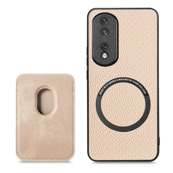 For Honor 80 Pro Carbon Fiber Leather Card Magsafe Phone Case(Khaki)
