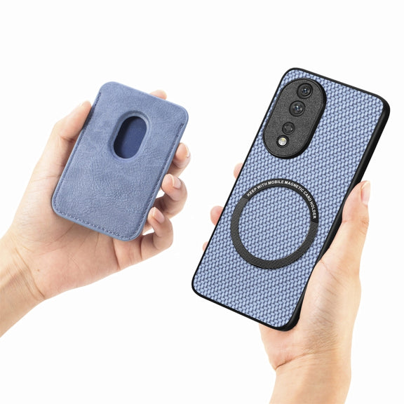 For Honor 80 Pro Carbon Fiber Leather Card Magsafe Phone Case(Brown)