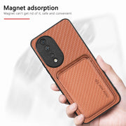 For Honor 80 Pro Carbon Fiber Leather Card Magsafe Phone Case(Khaki)