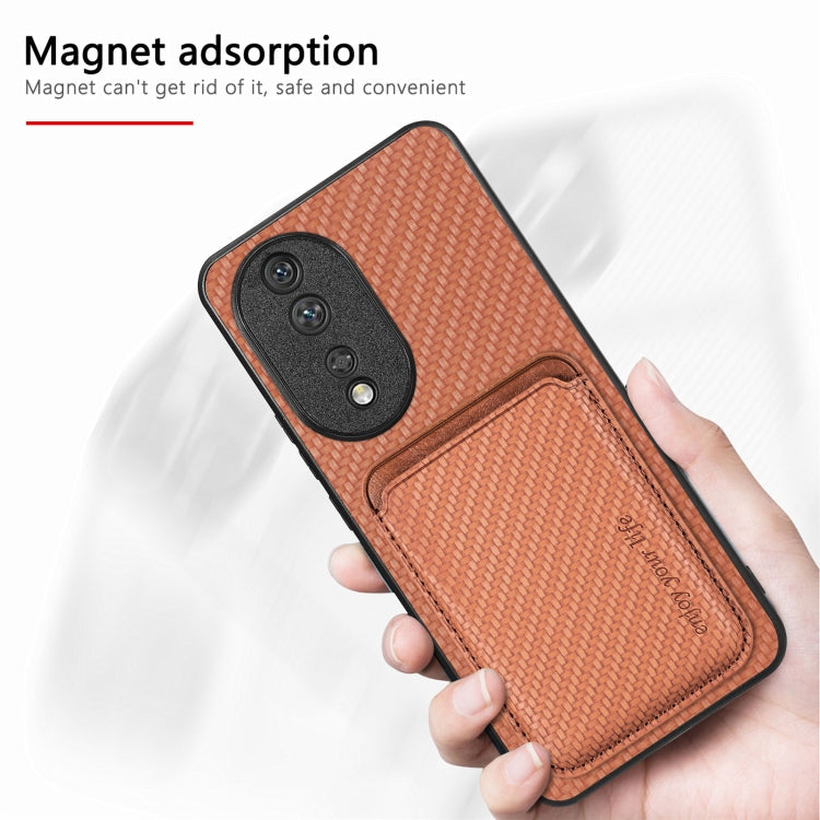 For Honor 80 Pro Carbon Fiber Leather Card Magsafe Phone Case(Brown)