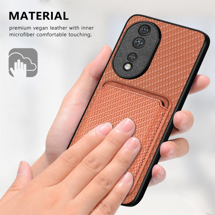 For Honor 80 Carbon Fiber Leather Card Magsafe Phone Case(Brown)