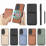 For Honor 80 Carbon Fiber Leather Card Magsafe Phone Case(Brown)