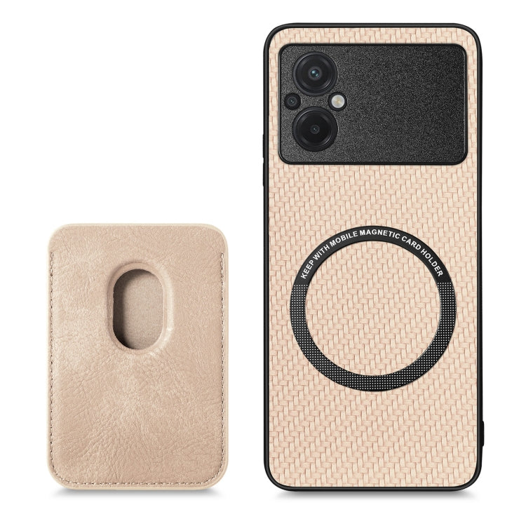 For Xiaomi POCO M5 4G Carbon Fiber Leather Card Magsafe Phone Case(Khaki)