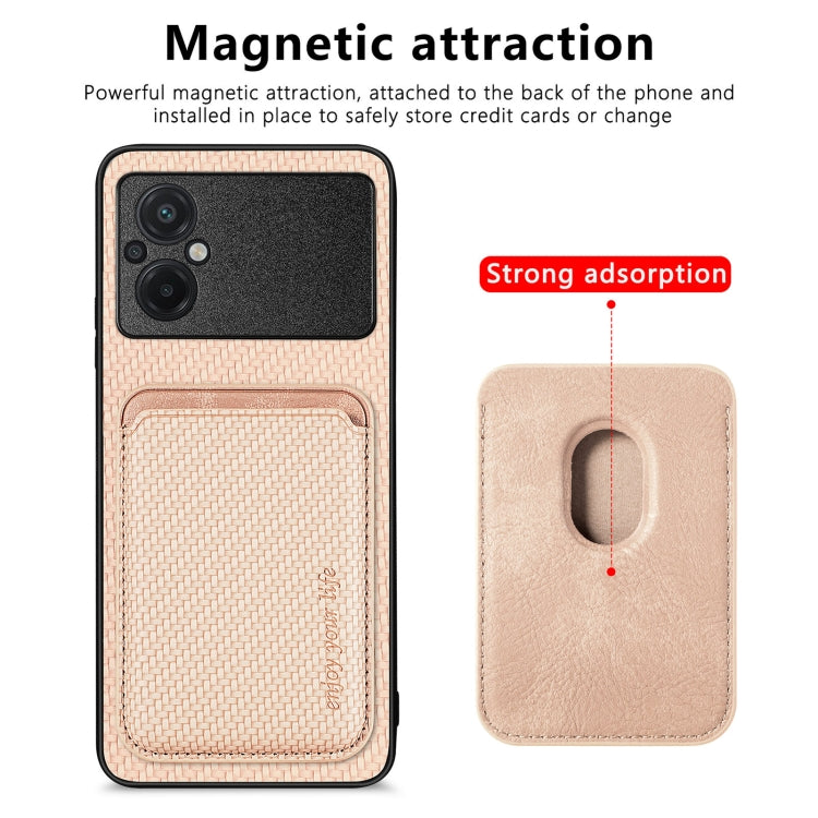 For Xiaomi POCO M5 4G Carbon Fiber Leather Card Magsafe Phone Case(Khaki)