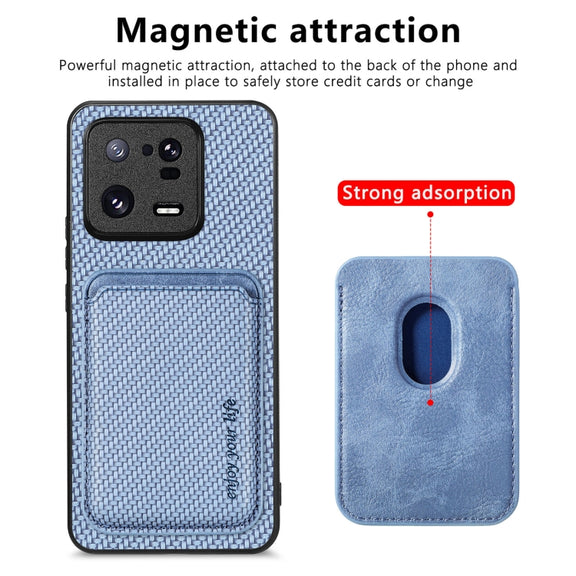 For Xiaomi 13 Pro Carbon Fiber Leather Card Magsafe Phone Case(Blue)