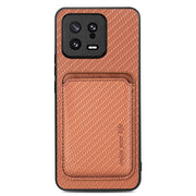 For Xiaomi 13 Carbon Fiber Leather Card Magsafe Phone Case(Brown)