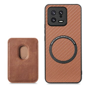 For Xiaomi 13 Carbon Fiber Leather Card Magsafe Phone Case(Brown)