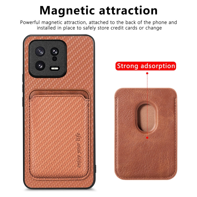 For Xiaomi 13 Carbon Fiber Leather Card Magsafe Phone Case(Brown)