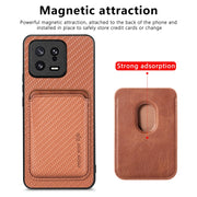 For Xiaomi 13 Carbon Fiber Leather Card Magsafe Phone Case(Brown)