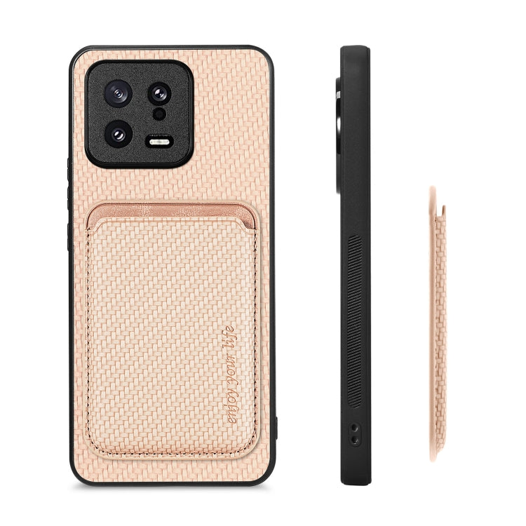 For Xiaomi 13 Carbon Fiber Leather Card Magsafe Phone Case(Khaki)
