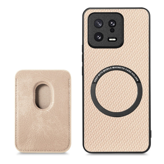 For Xiaomi 13 Carbon Fiber Leather Card Magsafe Phone Case(Khaki)