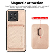 For Xiaomi 13 Carbon Fiber Leather Card Magsafe Phone Case(Khaki)
