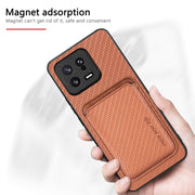 For Xiaomi 13 Carbon Fiber Leather Card Magsafe Phone Case(Khaki)