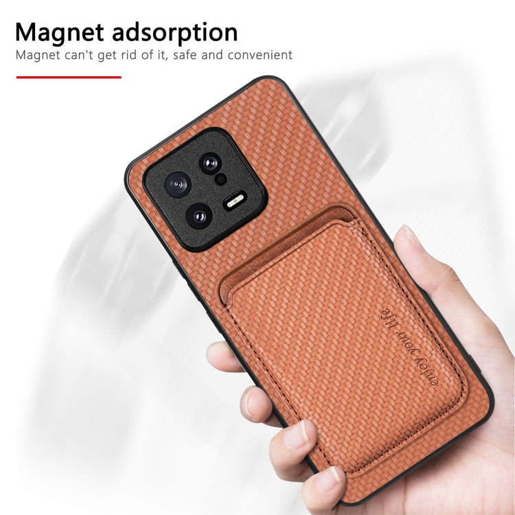 For Xiaomi 13 Carbon Fiber Leather Card Magsafe Phone Case(Khaki)