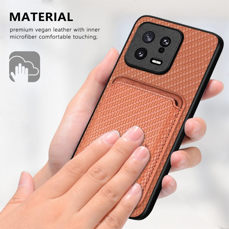 For Xiaomi 13 Carbon Fiber Leather Card Magsafe Phone Case(Khaki)